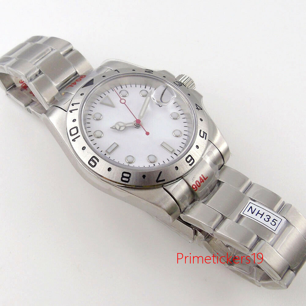 39mm Automatic Men’s Watch White Sterile Dial Sapphire Fixed Bezel NH35 PT5000