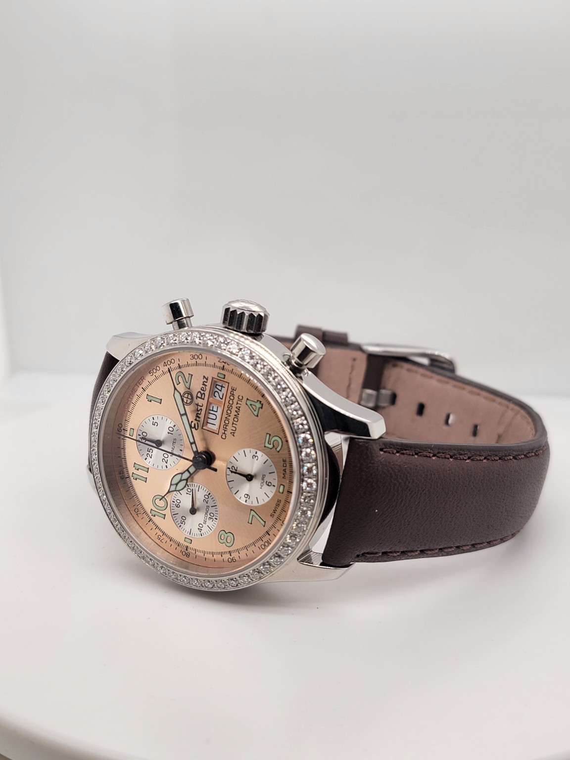 Ernst Benz Chronoscope Automatic Diamond Bezel Swiss Made Men’s Watch Copper…