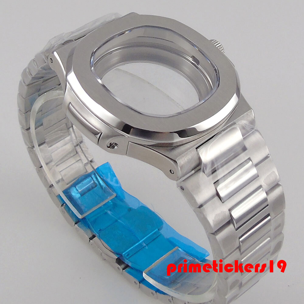 Square Brushed 40mm Watch Case Sapphire Bracelet Dial Hands Set Fit NH35 NH36