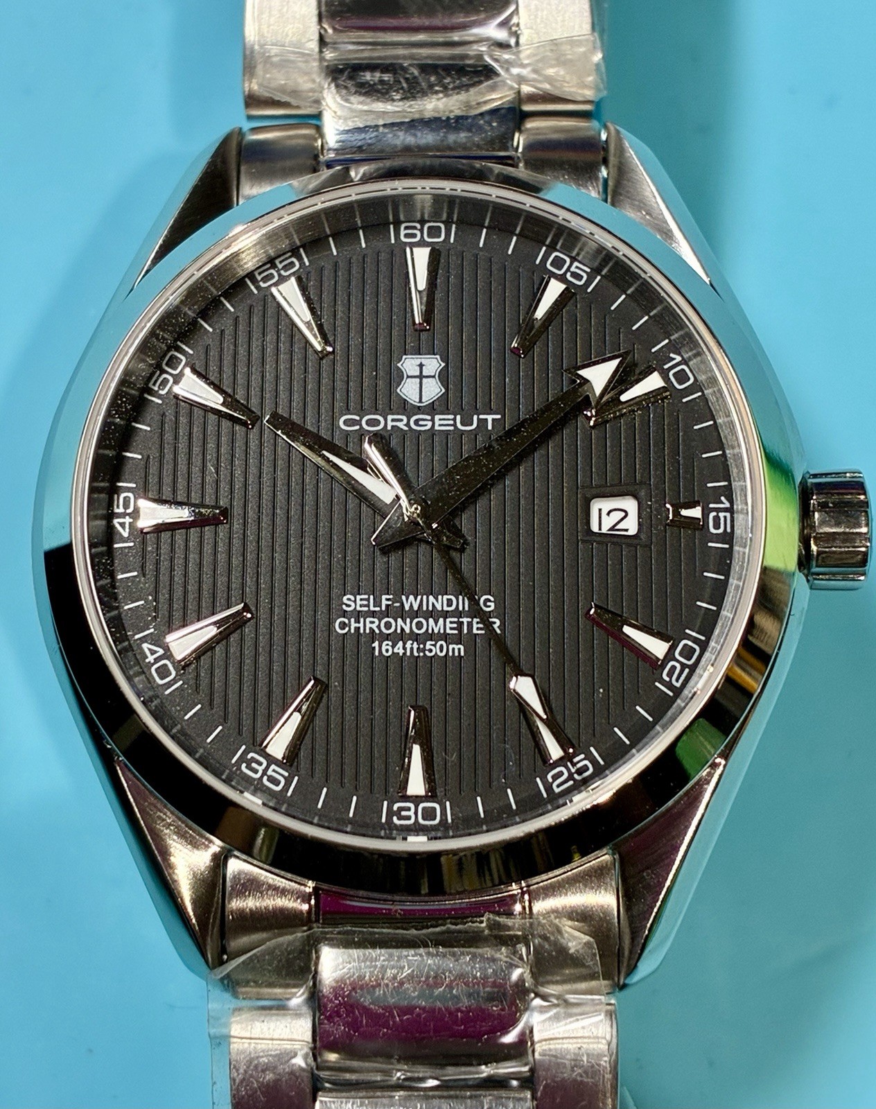 CORGEUT AUTOMATIC SAPPHIRE 41MM BLACK TEAKED DIAL OCEANMASTER STAINLESS STEEL