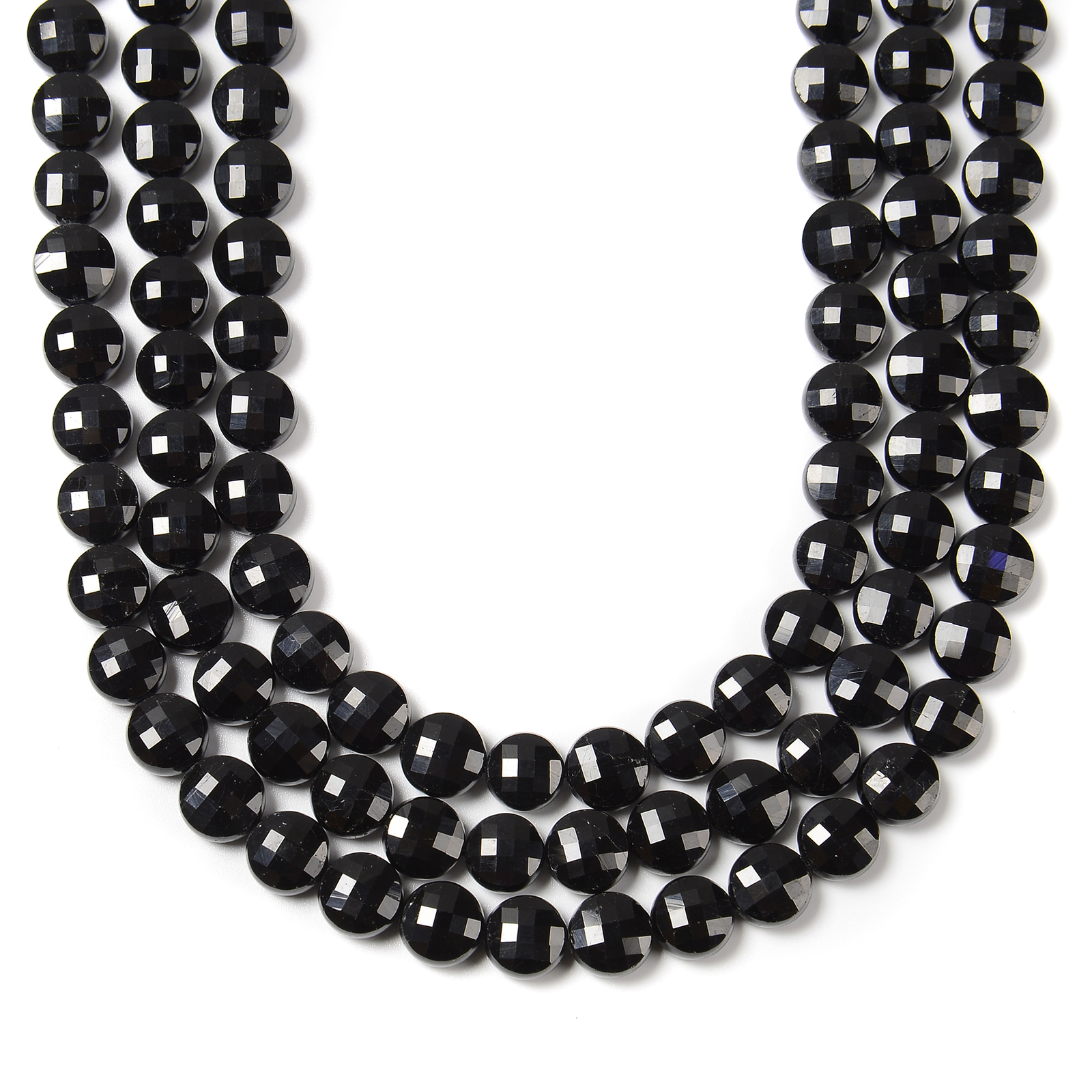 Natural Black Tourmaline Faceted Coin Beads Size 8mm 15.5” Strand