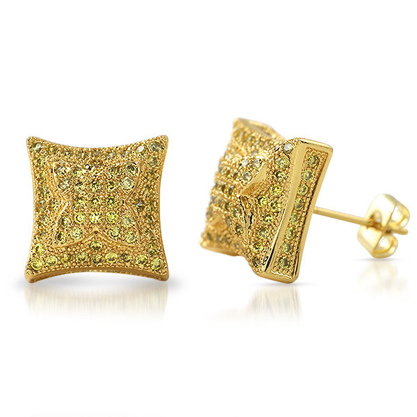 Lemonade 11mm Puffed Kite Micropave CZ Stud Earrings