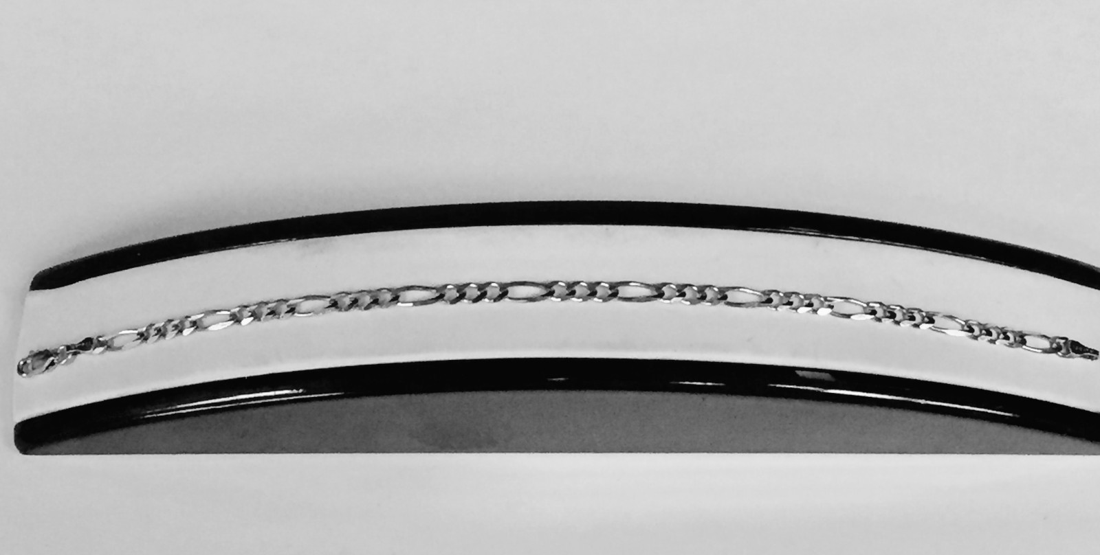 14kt Solid White Gold Mens Figaro Curb Link Chain/Bracelet 7″ 2.6 mm 1.75 grams