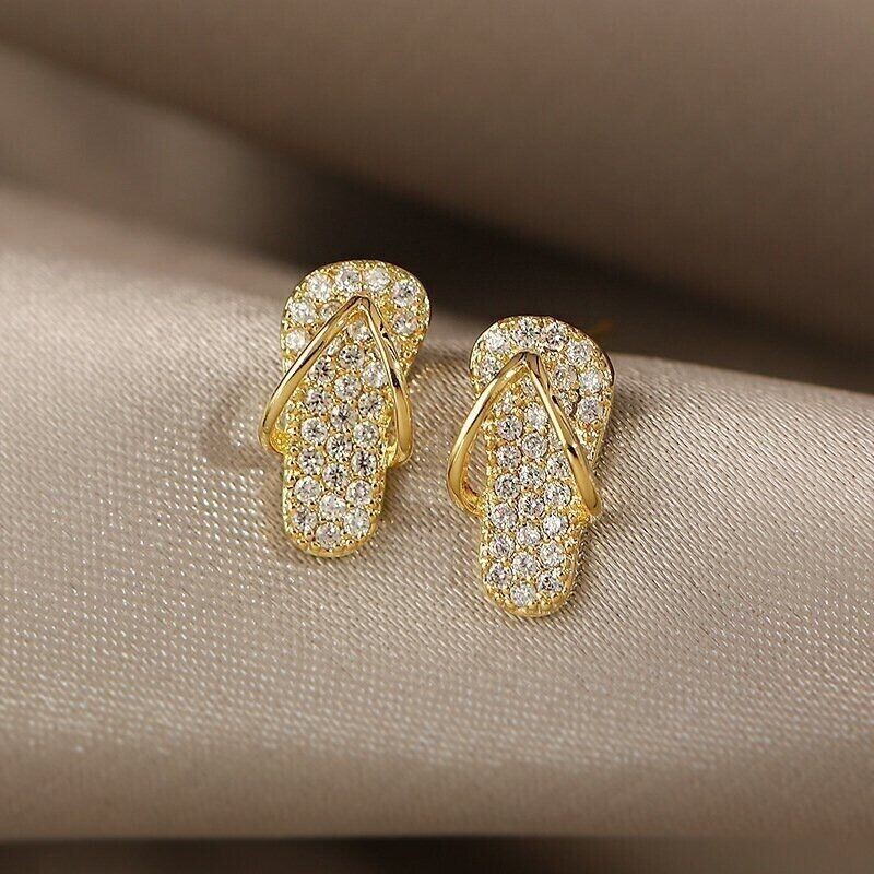 2Ct Round Cut Moissanite Women’s Slipper Stud Earrings In 14K Yellow Gold Plated