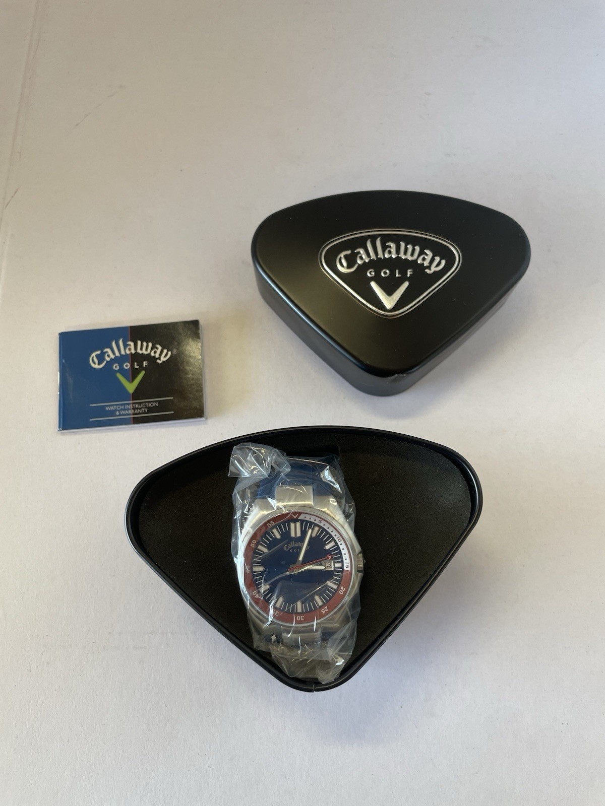 NEW Callaway Golf Watch Men 44mm Silver Chevron Date Blue Dial CY2059
