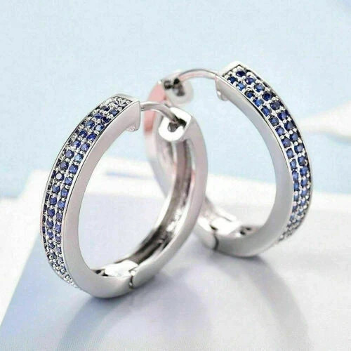 3.2Ct Round Cut Lab-Created Sapphire Men’s Hoop Earrings 14K White Gold Plated