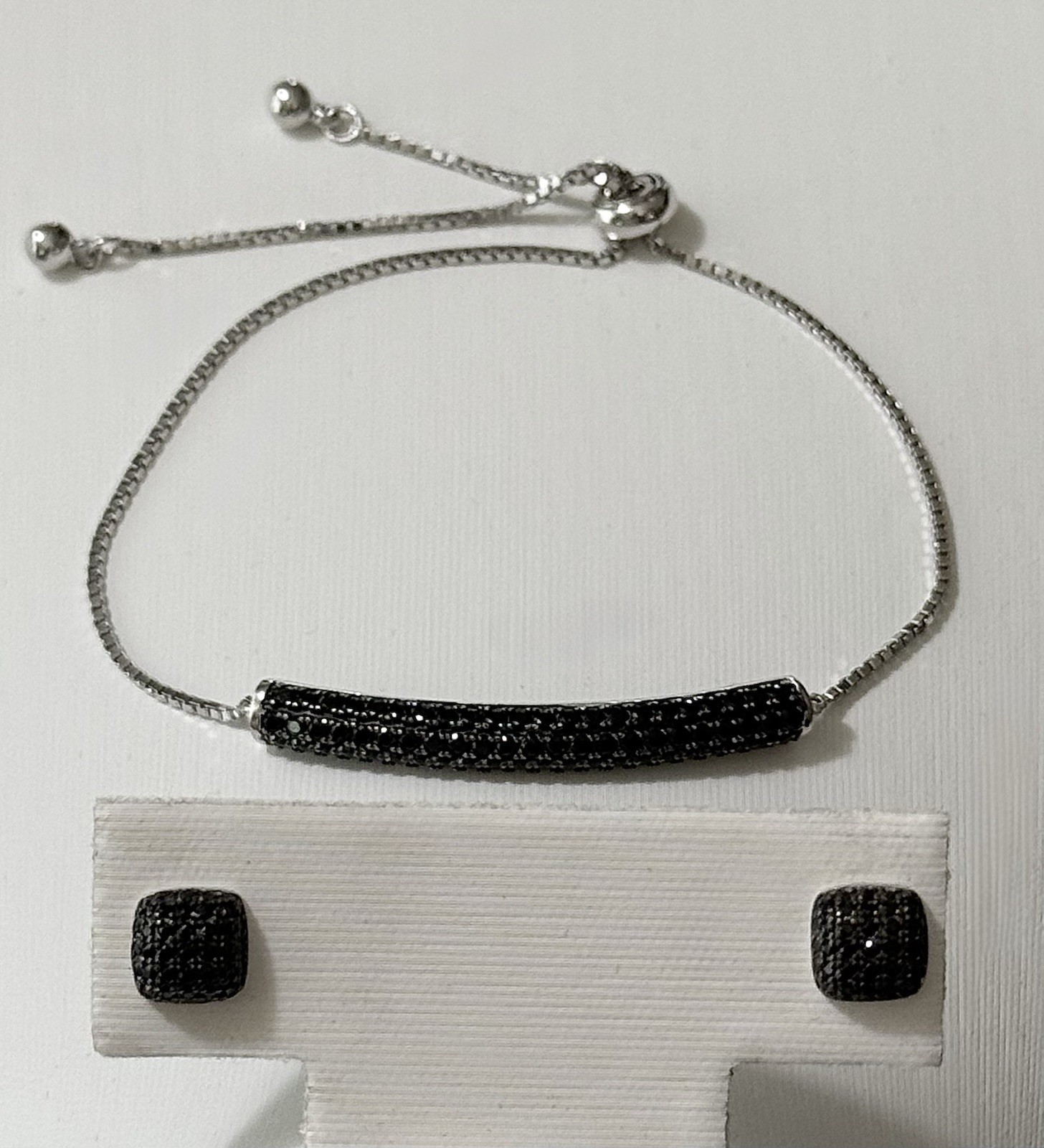 Fuzion Creations FZN Sterling Silver Black Spinel Bolo Bracelet Stud Earring Set