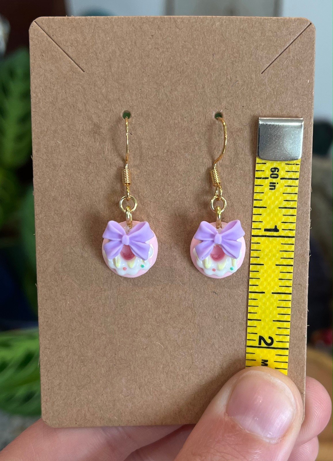 18K Gold Plated Bow Donut Doughnut Dessert Pink Purple Cute Handmade Earrings