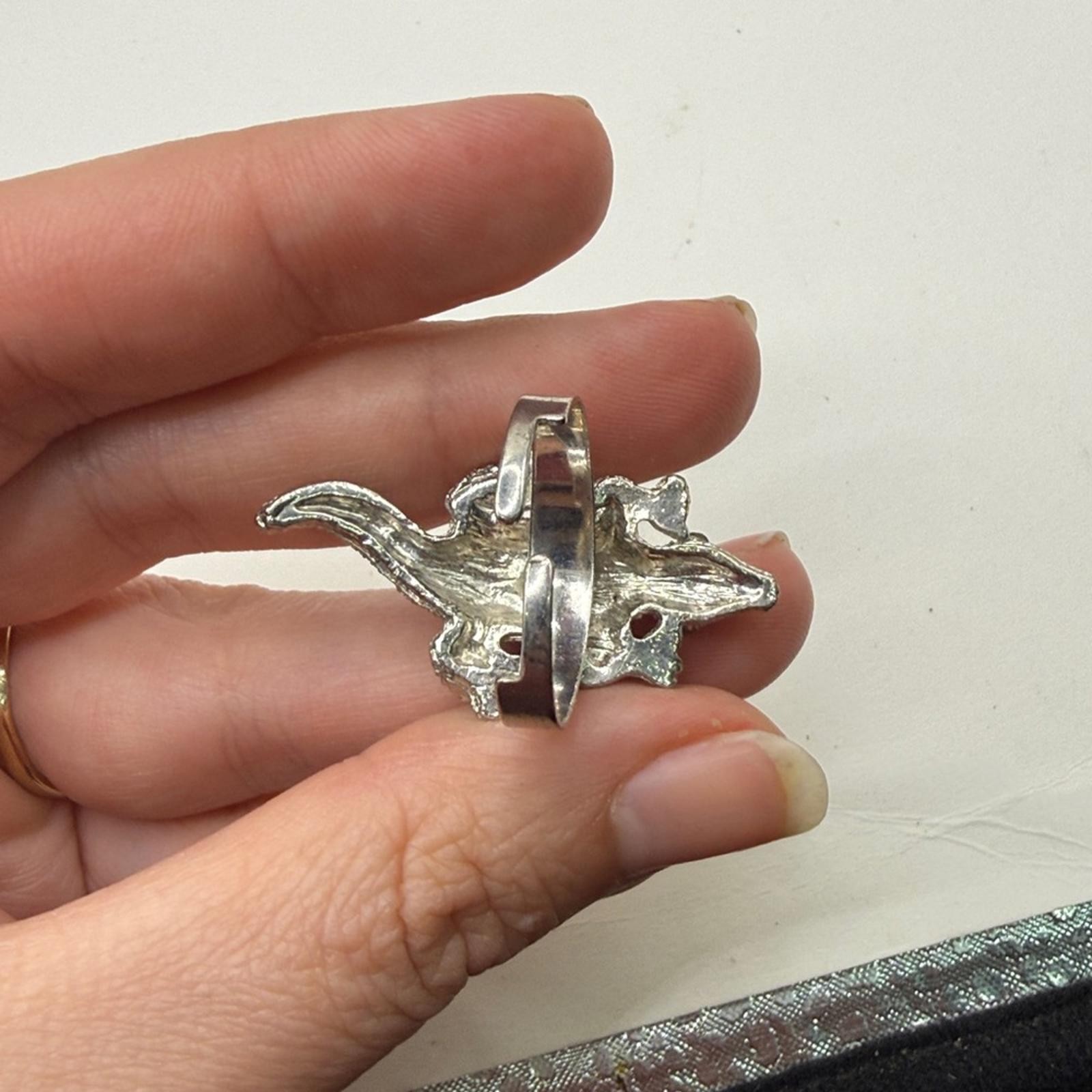 Vintage Silver Tone Alligator Crocodile Lizard Ring Blue Jewels Adjustable