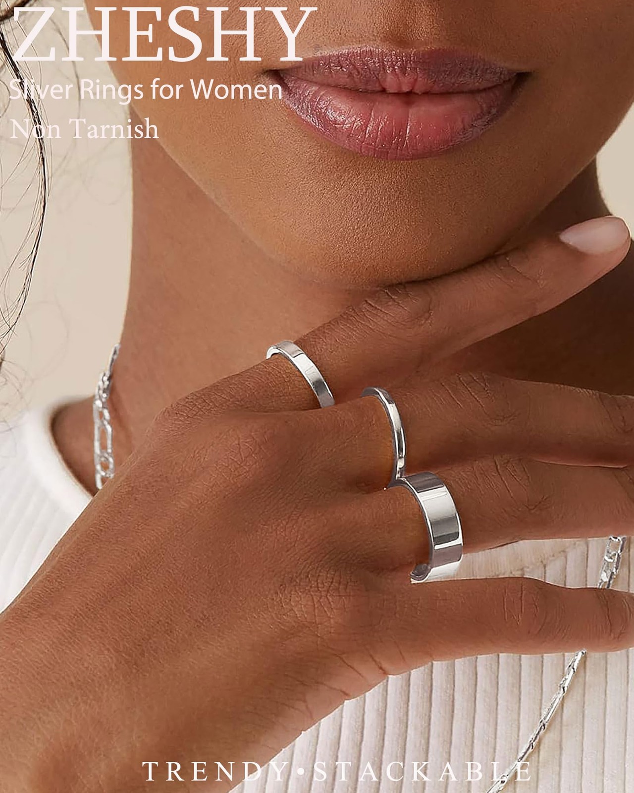 Stackable Silver Gold Rings for Women Non Tarnish 14K Gold Plated Cigar Plain…