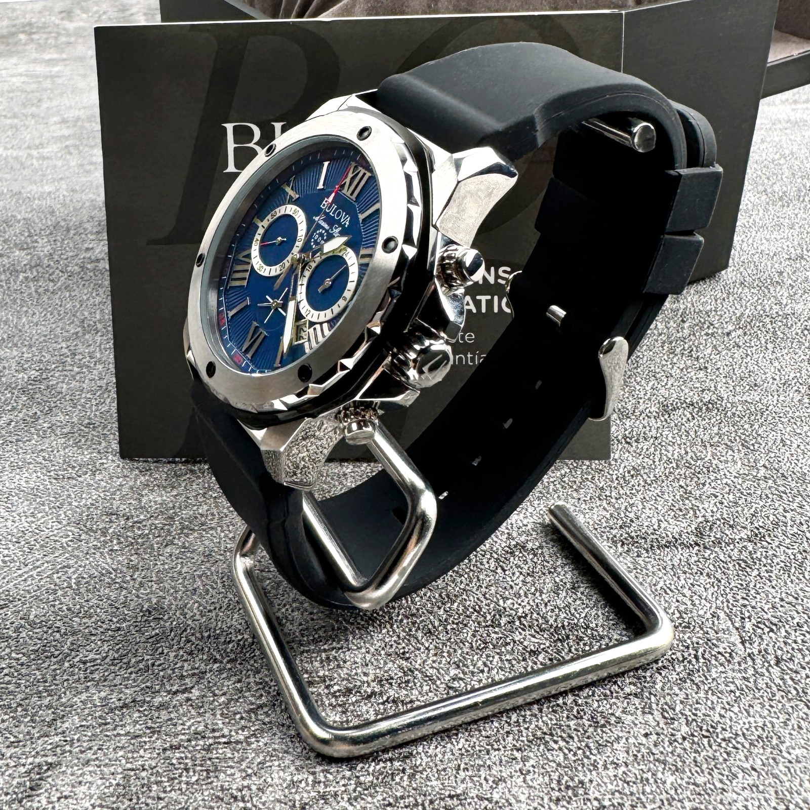 BULOVA Men’s Marine Star A Dark Blue Dial Chronograph Quartz Watch 98B258
