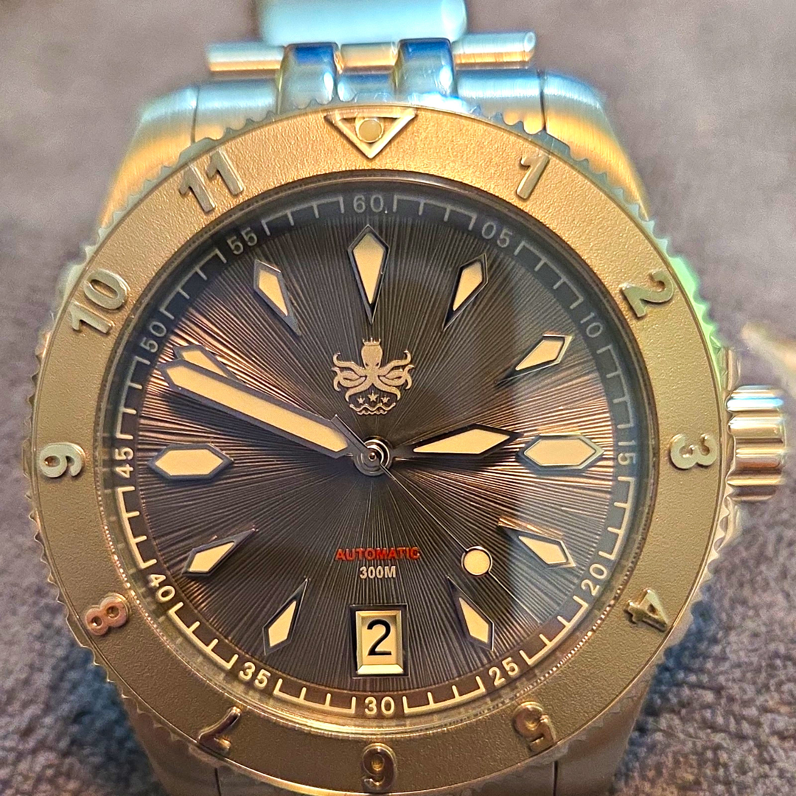 Phoibos Automatic Diver Watch 300m Black Dial Date Stainless Steel Bracelet