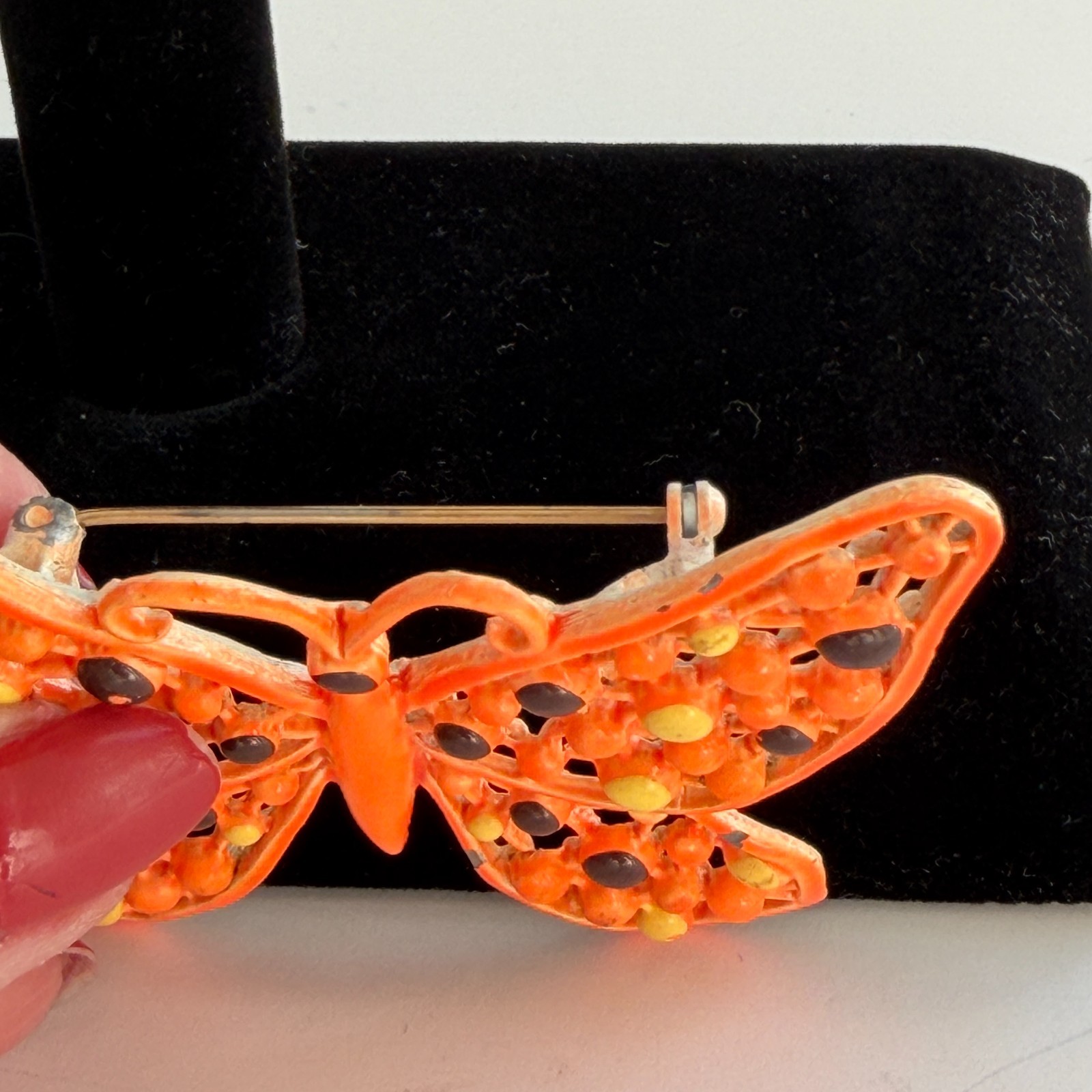 Vintage 50s 60s Orange Butterfly Brooch Pin Enamel 2.75 x 2 Retro Cottage Garden