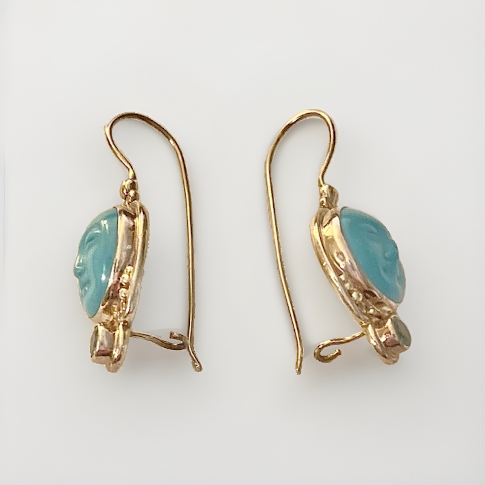Sajen 925 Sterling Silver Carved Turquoise, Aquamarine Accent Moon Face Earrings