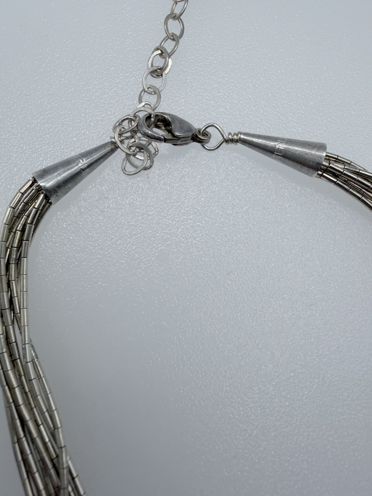 Signed S 925 Sterling Silver 8 Strand Liquid Silver Heart Necklace 17in+3in