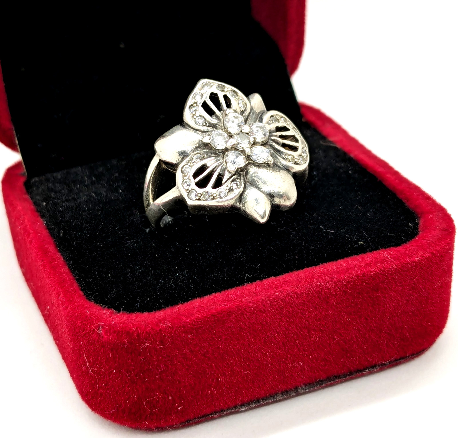 Vintage Luxury RING Silver 925 FLOWER with Bright Stones-size: 8US (17.7mm)| #14