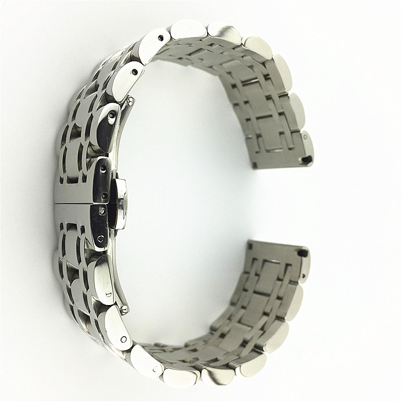 High End 7 Bead Stainless Steel Solid Watch Band Strap 14mm-26mm Butterfly Clasp