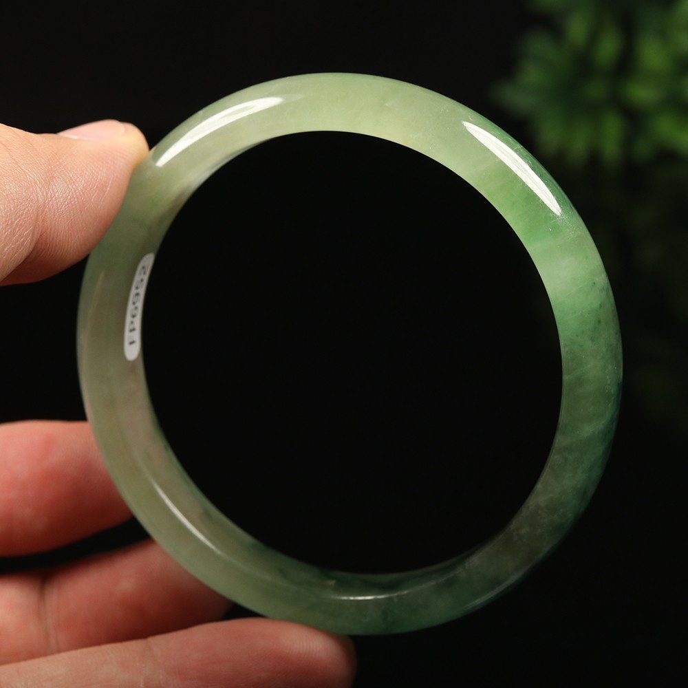 61mm White Emerald Green Jadeite Jade Bangle Bracelet Burma Jade Bangle A-13957