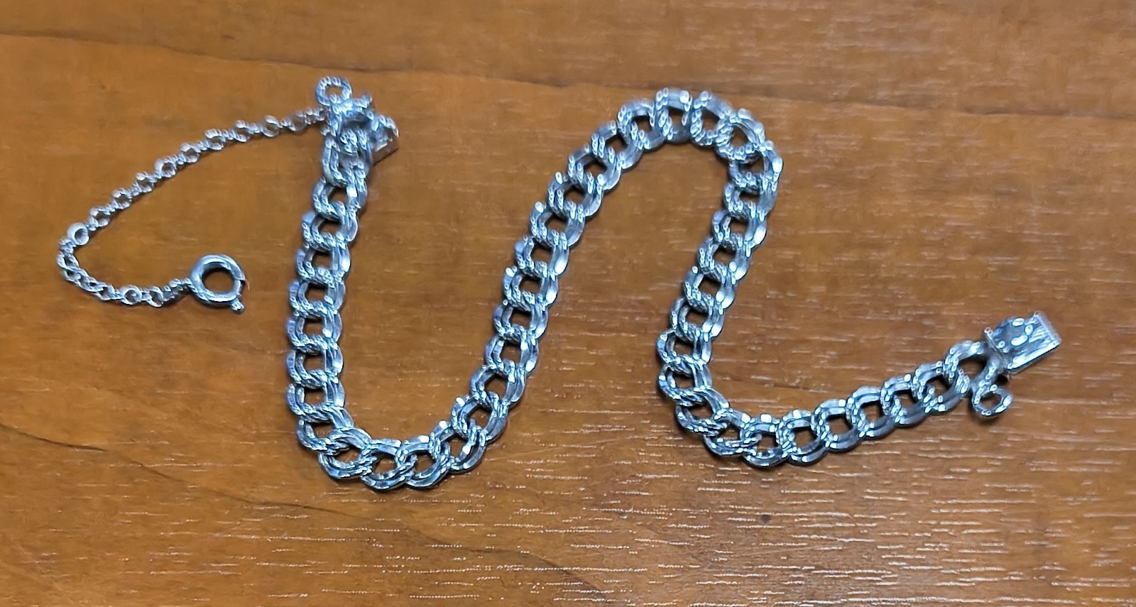 Vintage Signed ELCO 925 Sterling Silver Double Ring Chain 7″ Charm Bracelet