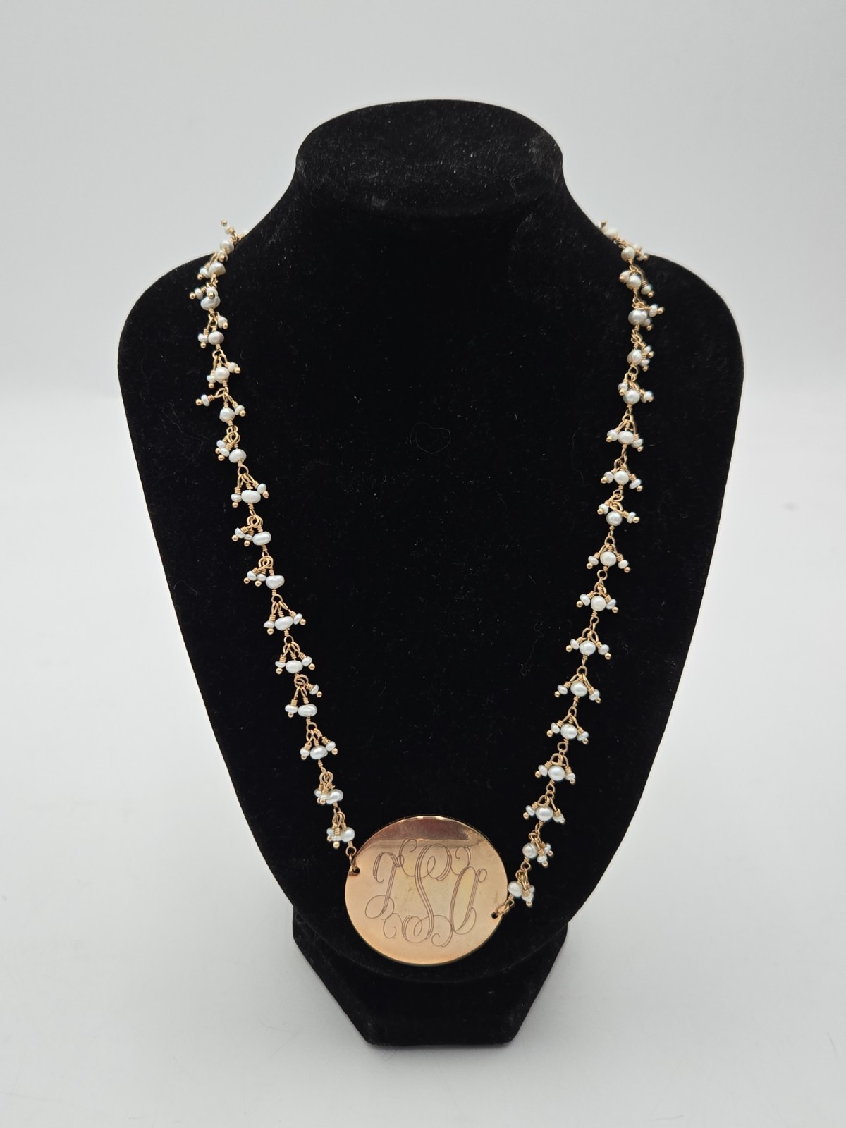 Personalized Monogram Pearl Bead Gold Tone Necklace