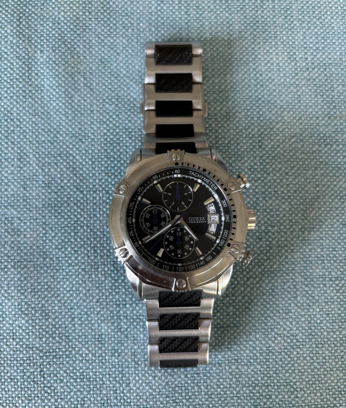 GUESS Waterpro Men’s Chronograph Tachymeter 100m Black Dial SS Bracelet