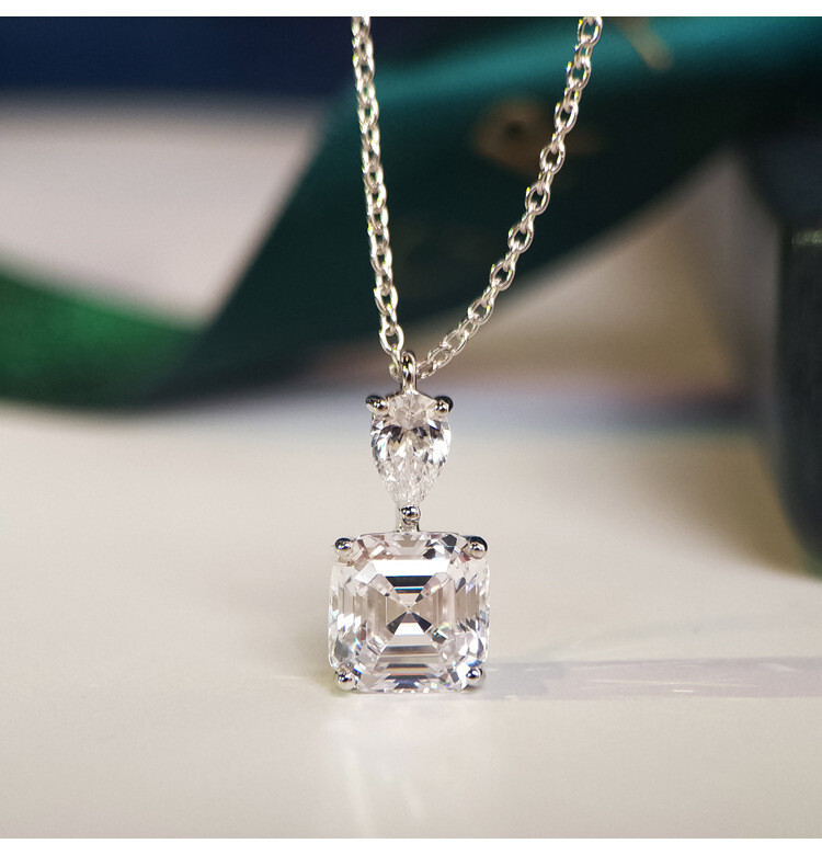 New Square Pink White Topaz Gemstone Silver Women Girl Nekclace Pendant 18 inch