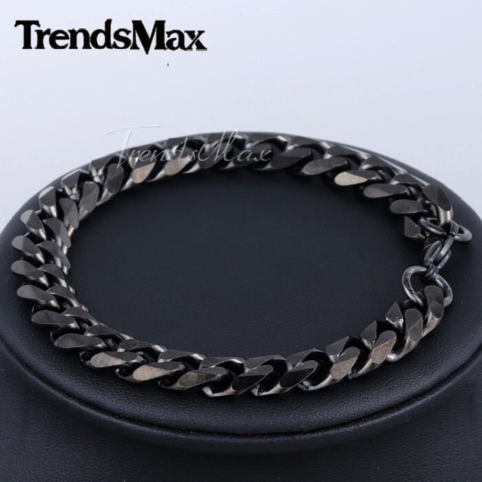 11mm Black Tone Stainless Steel Cuban Curb Chain Bracelet 7/8/9/10/11inches