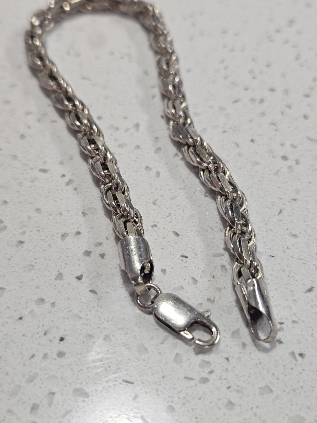 925 Sterling Silver Rope Chain Bracelet 7.5in Lobster Clasp Italy Signed