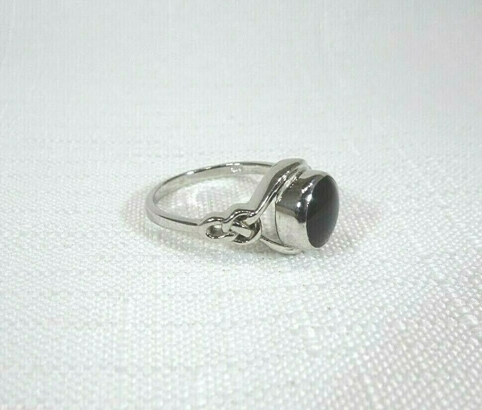 Lab-Created Black Onyx Solid Sterling Silver Celtic Knot Ring-size US (7) AU (O)