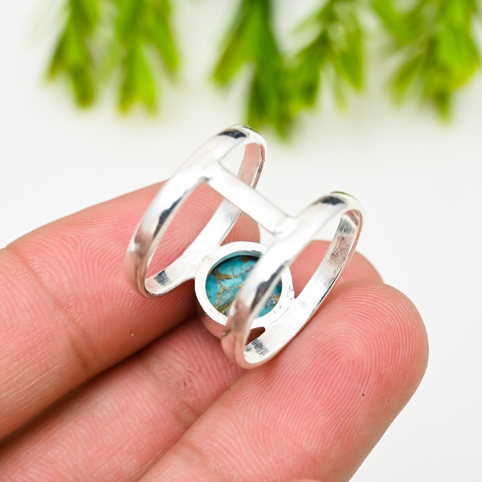 Blue Copper Turquoise Gemstone 925 Sterling Silver Handmade Jewelry Ring