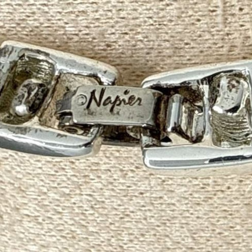 Vtg Napier Two Strand Faux Pearl Rhinestone Bar Silver Tone Bracelet Bridal 7”