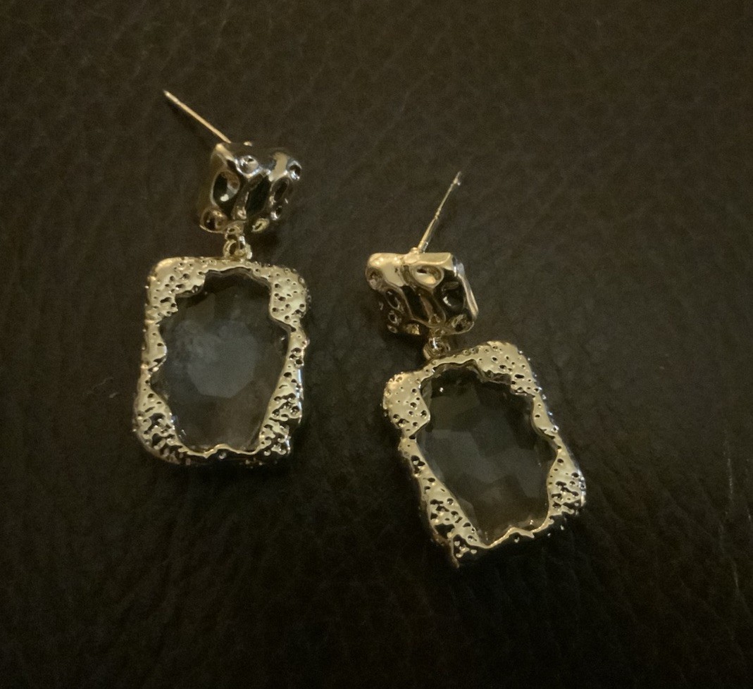 Molten Gold Earrings Hammered Crystal Clear Artisan VTG Fairycore Liquid Boho