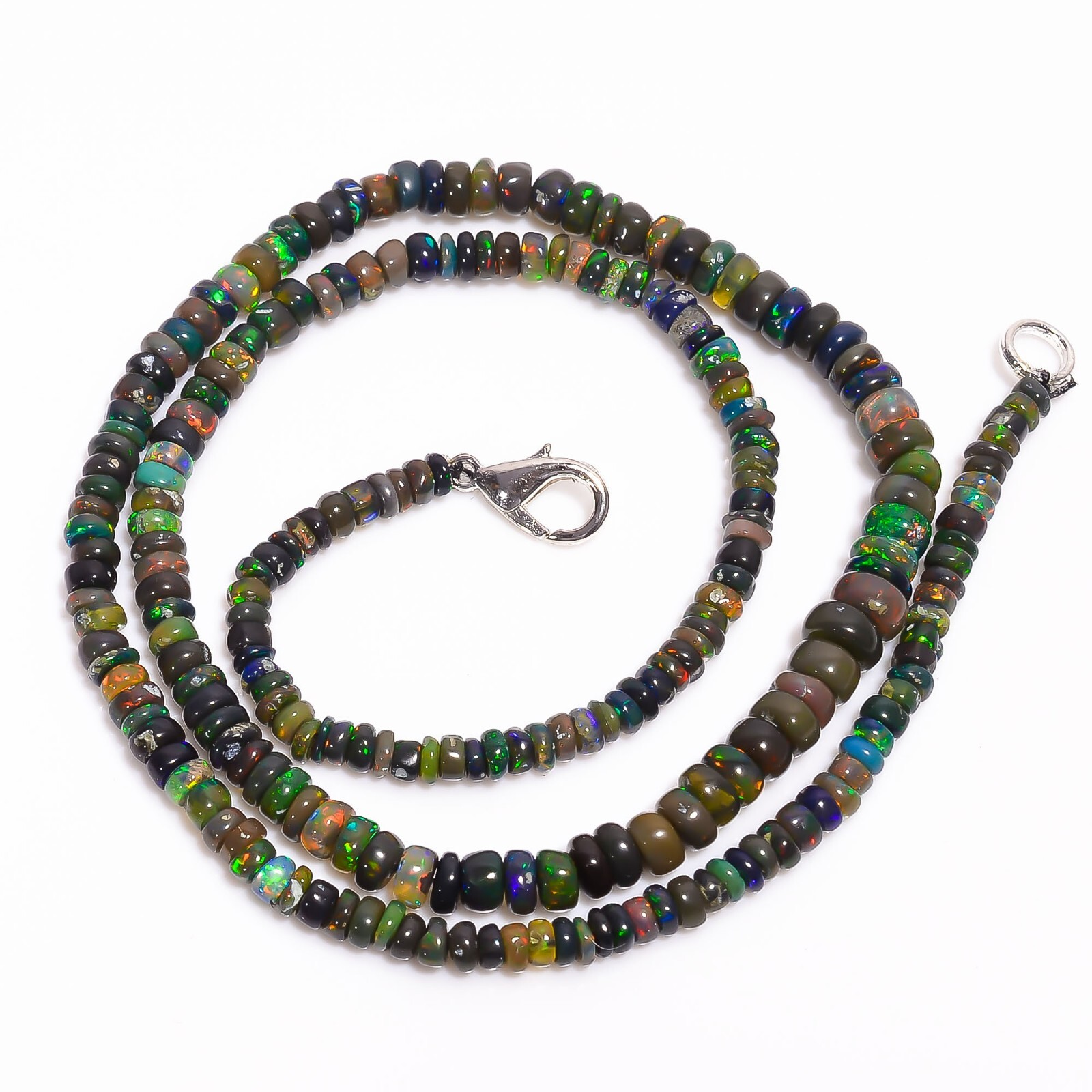 Natural Black Ethiopian Smooth Opal Rondelle Beads 3X2 6X4mm Necklace 18″