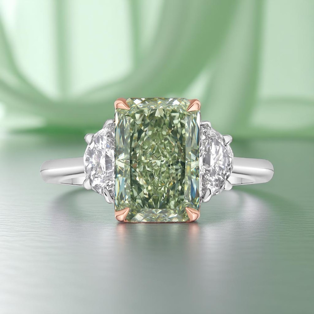 Lab Grown Ring Gold Diamond 3.1 Carat 14k Fancy Intense Emerald Green Multi IGI