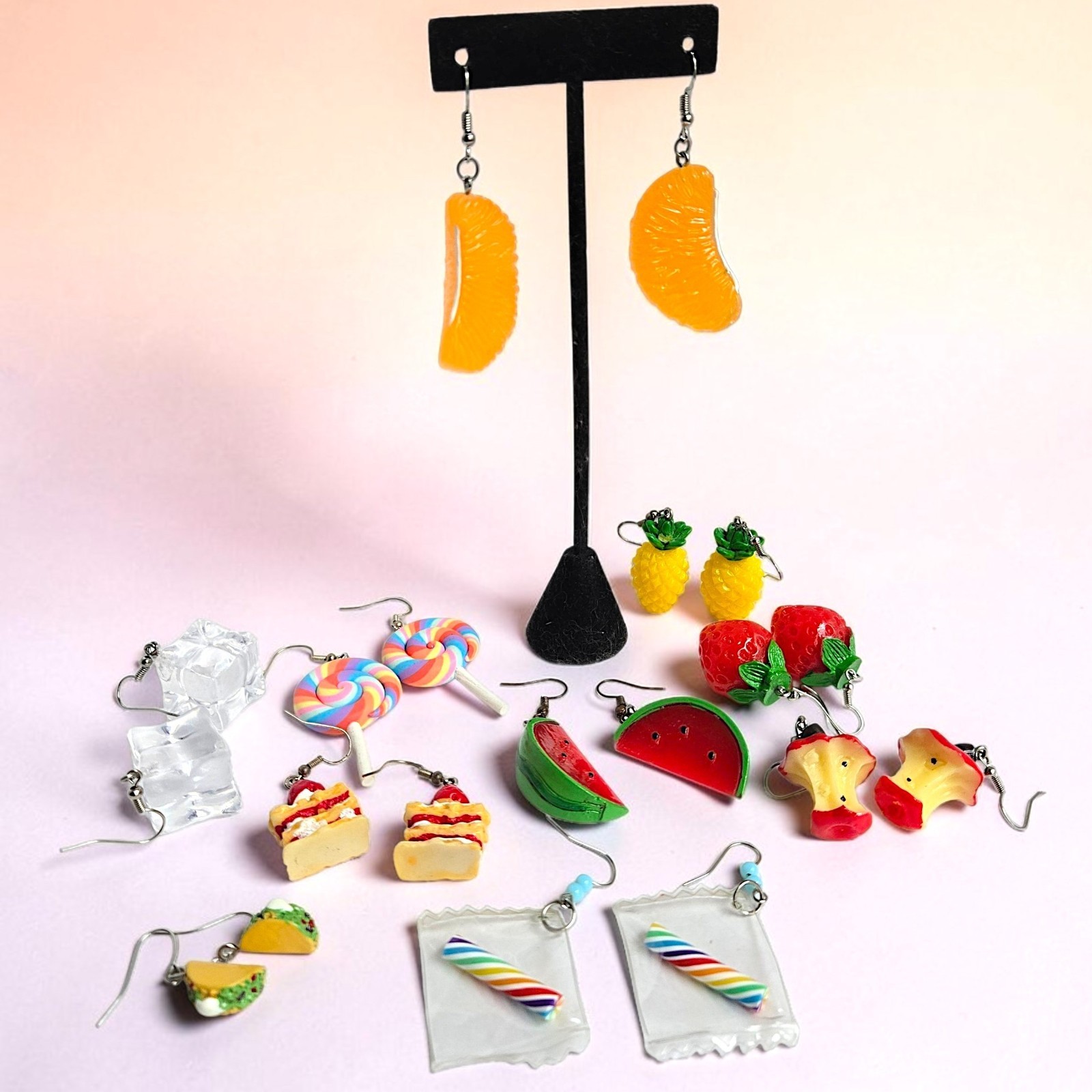 Acrylic Fruit Earrings Candy Food Novelty Kawaii Fun Dangle Lot of 10 Pairs