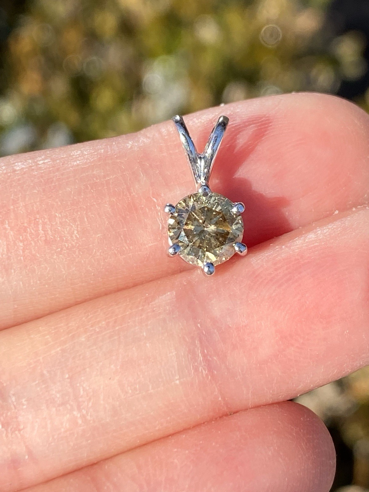 0.98CT 100% Natural Yellow Diamond Solitaire Platinum Pendant