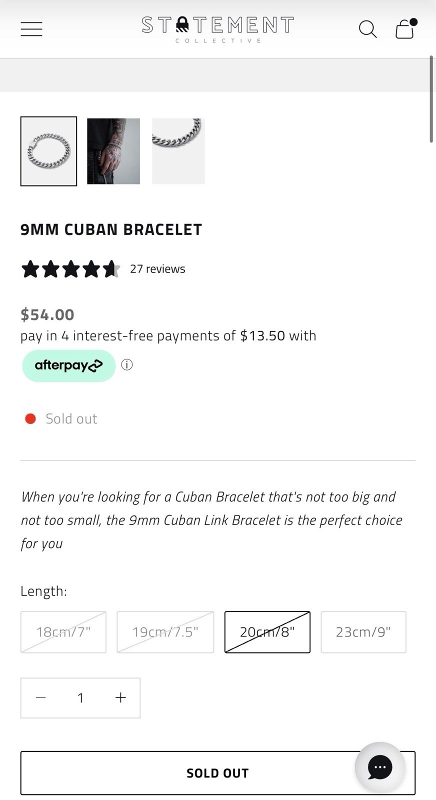 Statement Collective 9mm Cuban Link Stainless Steel Bracelet Silver 8in