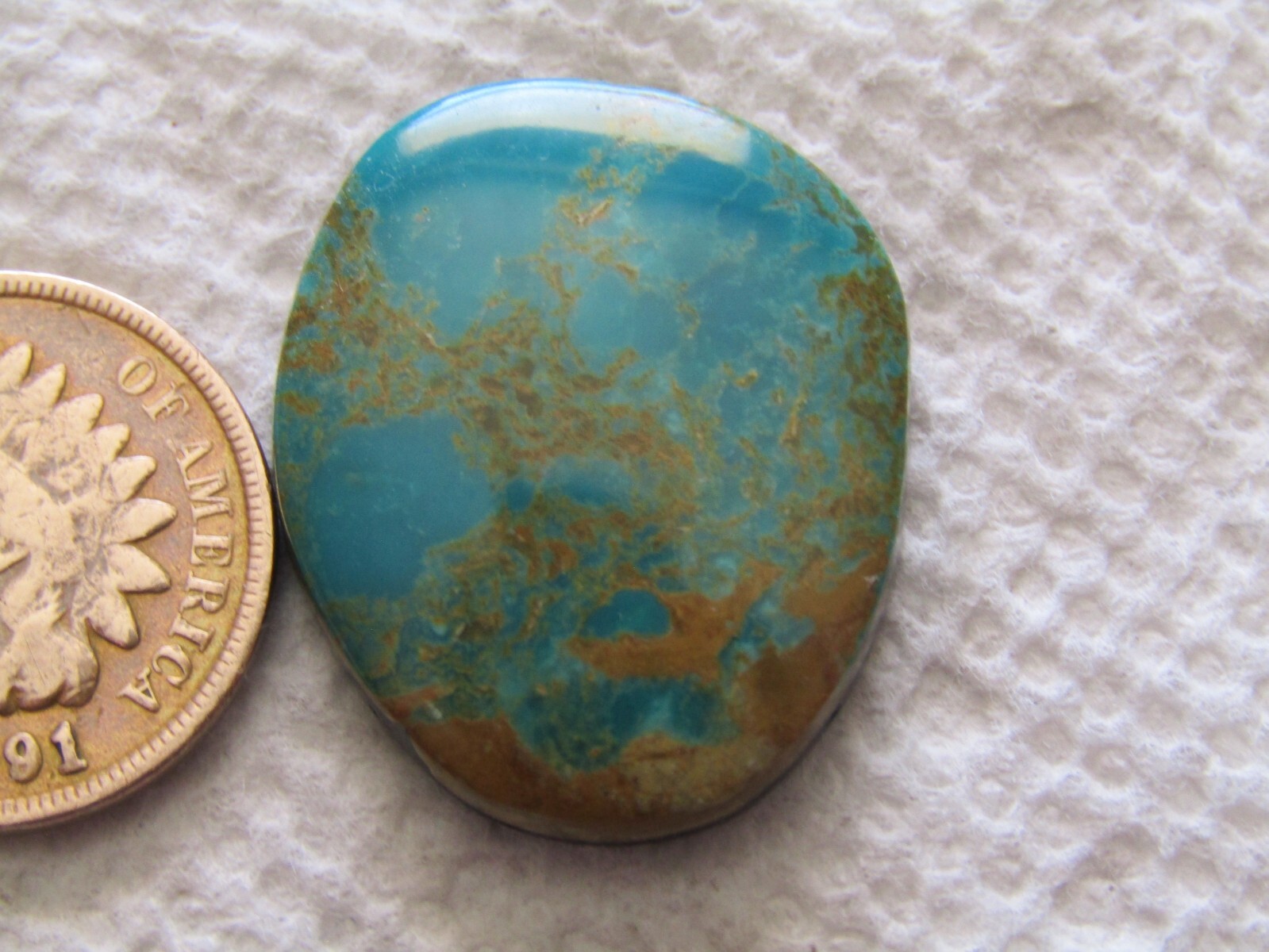 Turquoise Cabochon 17 carat Cab Unknown Origin Web Blue Green Boulder