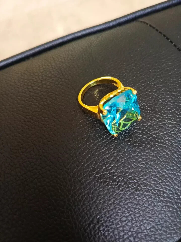 Big Rectangle Shape Rhinestone Rings For Women Aquamarin Princess Crystal Ring .