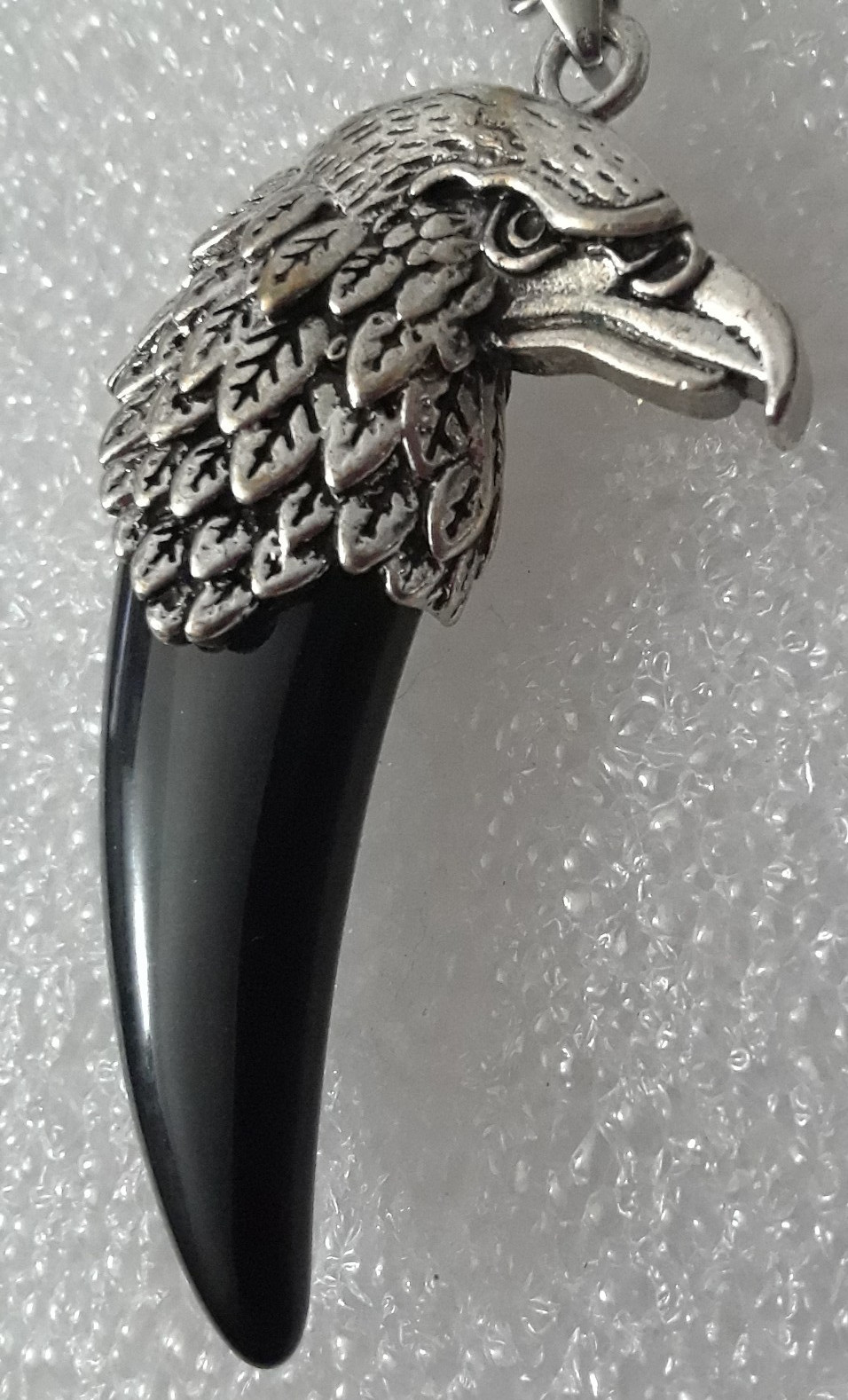 Men’s Eagle Head Black Agate Eagle Claw Pendant Necklace 20 in Chain