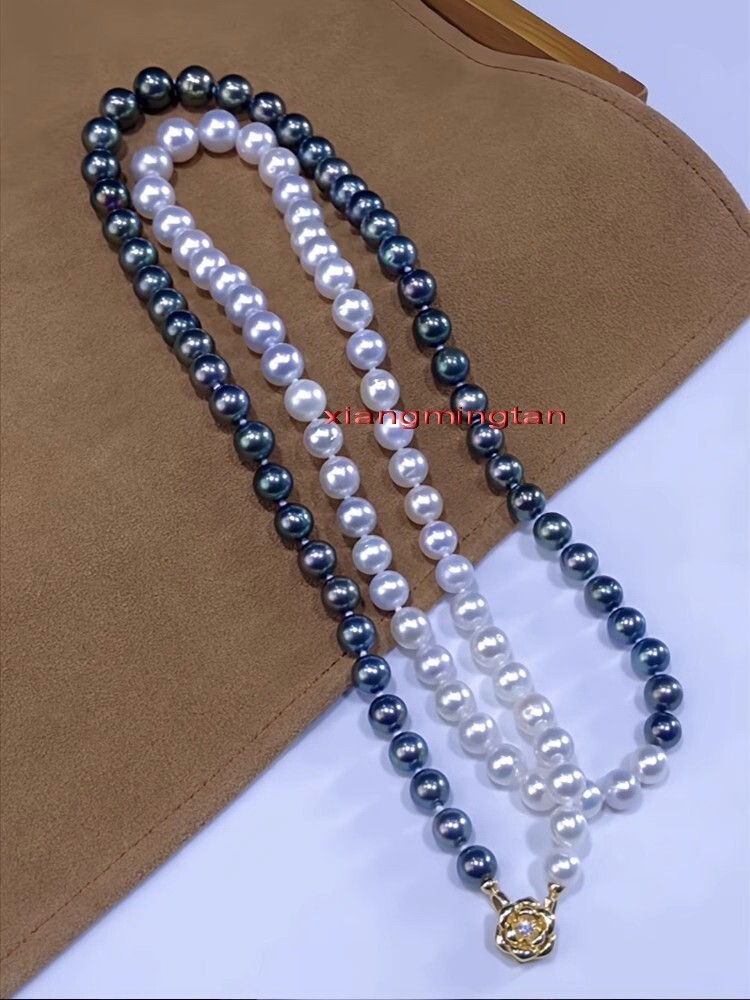 AAAAA long 38”10-11mm REAL South sea black white multicolour pearl necklace 14K