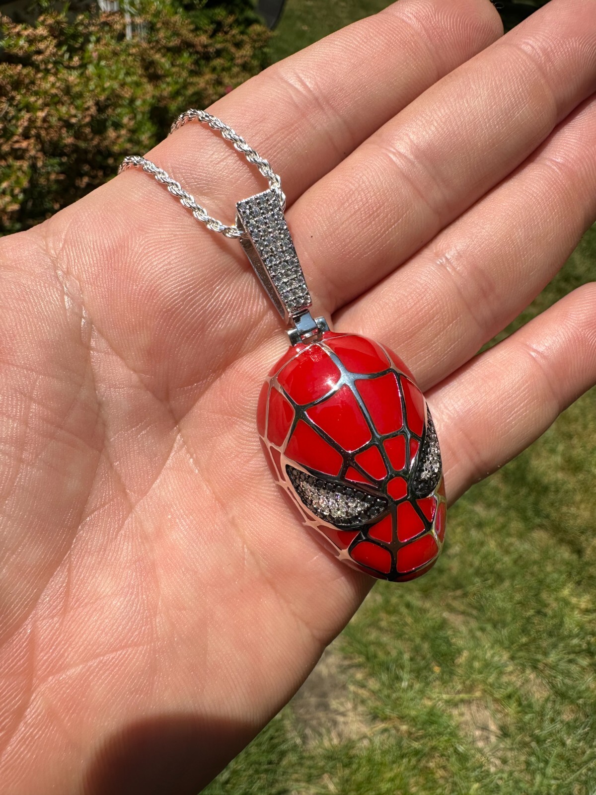 MOISSANITE Spider-man Mask Real 925 Silver/Gold Plated Iced Pendant Out Necklace