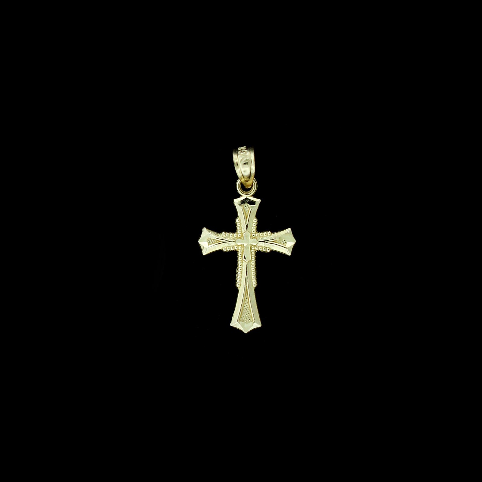 10K Yellow Gold Small Diamond Cut Cross Charm Pendant, 10KT Real Gold