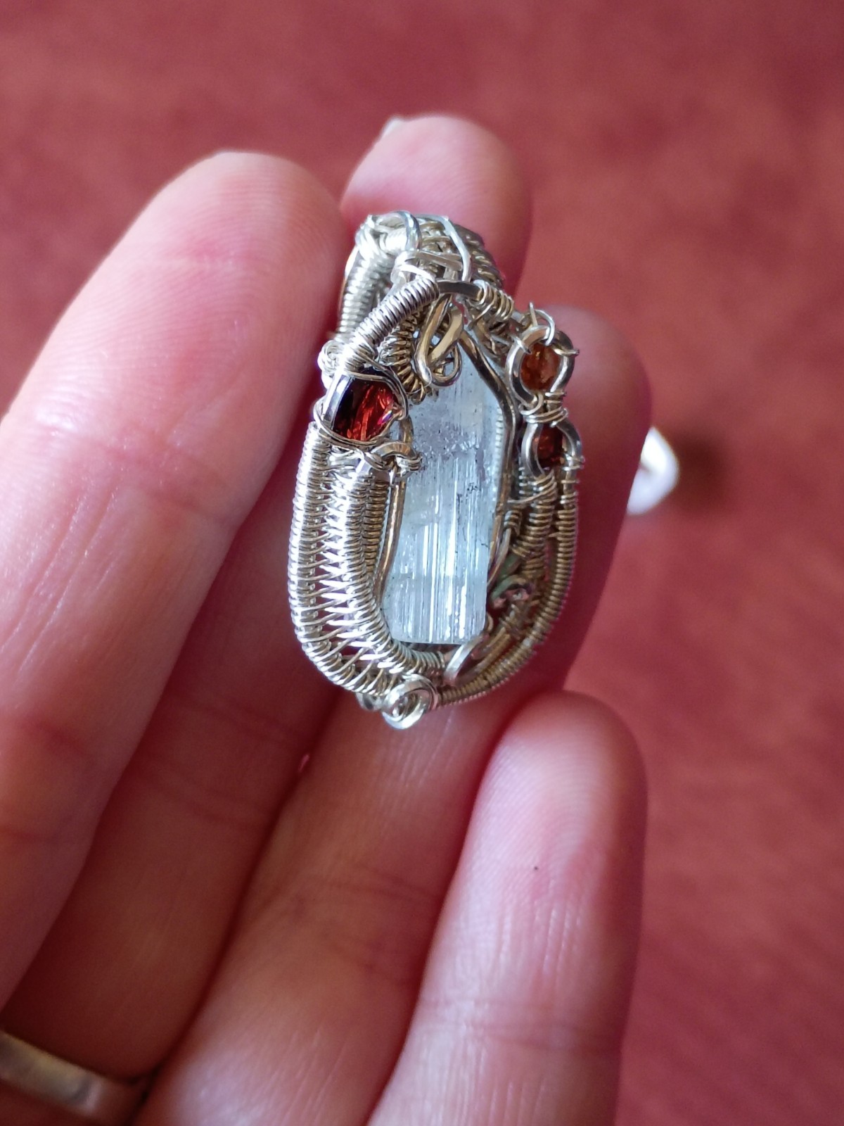 Handcrafted Wire Wrapped Aquamarine Crystal Sterling Silver Amulet Pendant