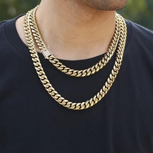 14k Gold Plated Stainless Steel Miami Cuban Link Bracelet Or Chain with CZ Clasp