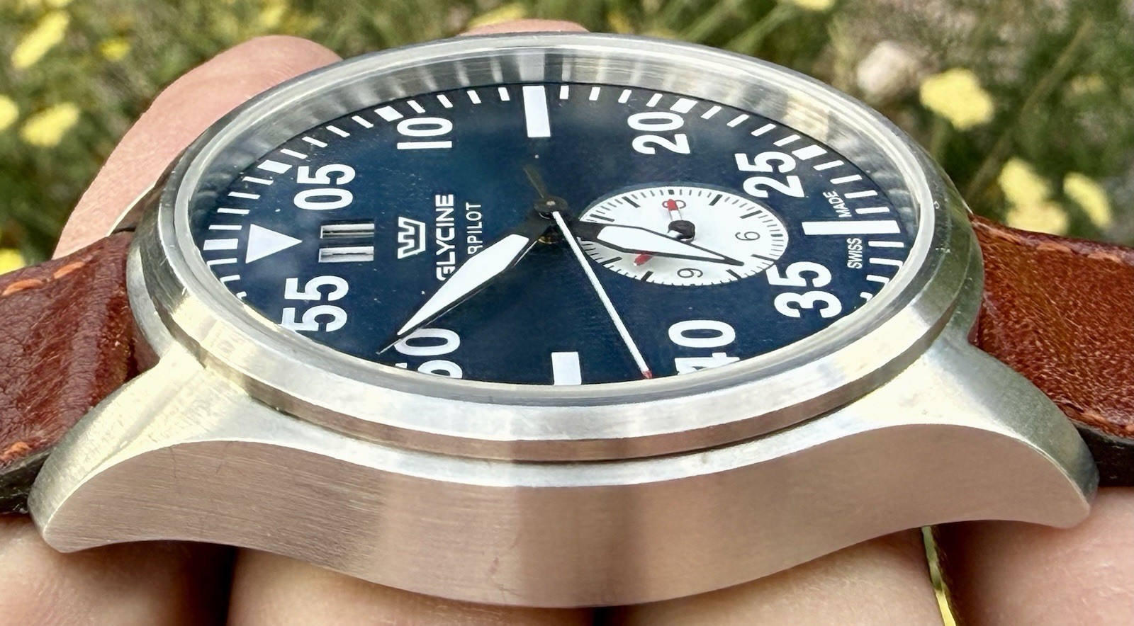 Glycine Airpilot Dual Time GMT Swiss Quartz Blue Dial GL0449 44mm Watch Only