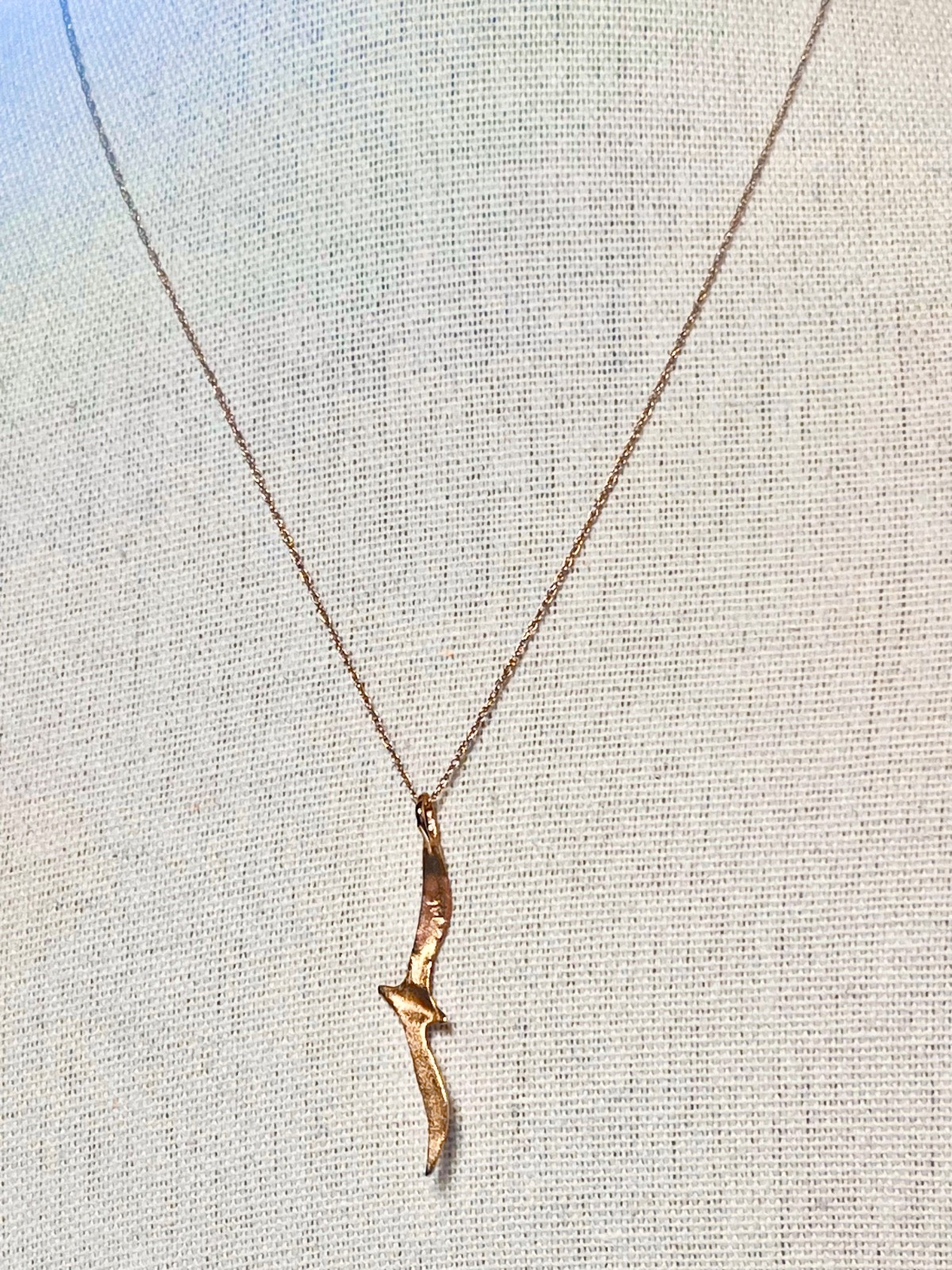 14K Solid Gold Seagull In Flight 40mm x 10mm Pendant Charm 16 inch Necklace