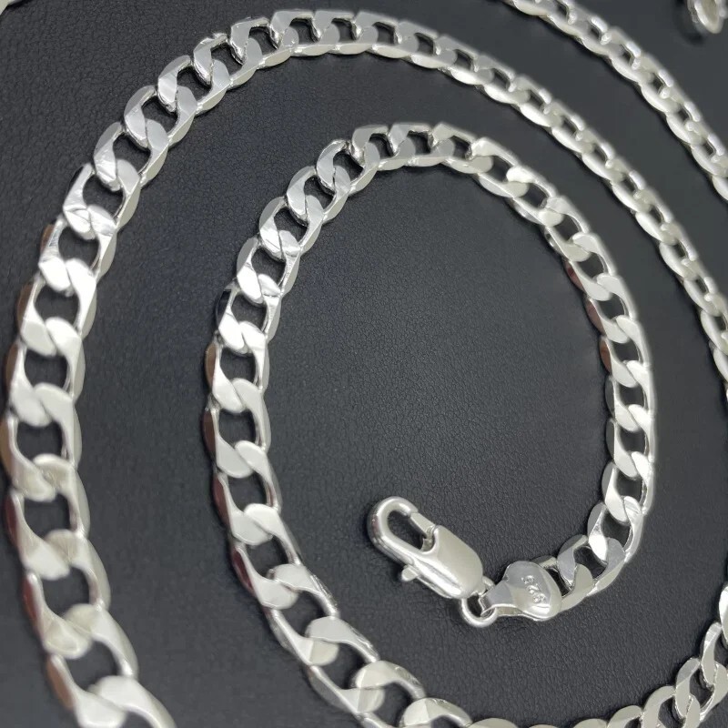 925 Silver Sterling Curb Chain Necklace Plated Solid Men Women Gift Engagement