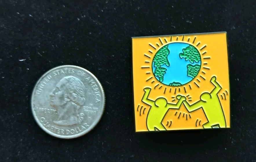 Keith Haring World Globe Art Untitled NYC Hands Figure Artist Custom ENAMEL PIN