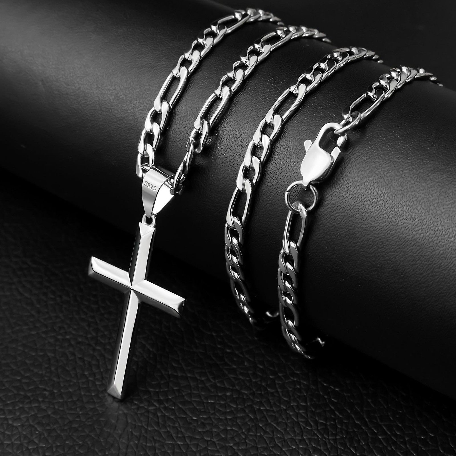 Rasetil 925 Sterling Silver Cross Necklace for Men Women 51 cm=20 in, silver